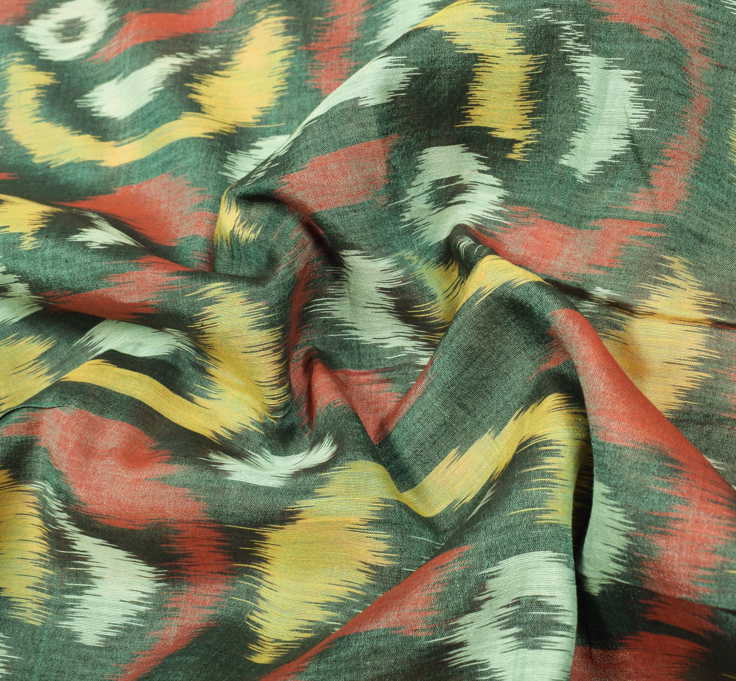 Sushila Vintage Pochampally Ikat Saree with Broad Zari Border Green Sari Fabric