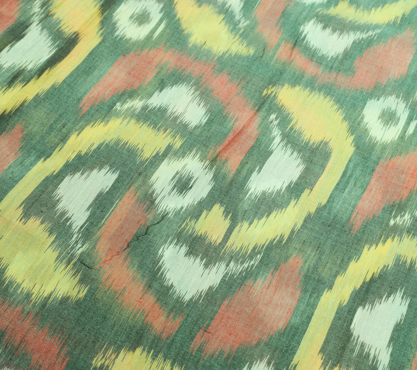 Sushila Vintage Pochampally Ikat Saree with Broad Zari Border Green Sari Fabric