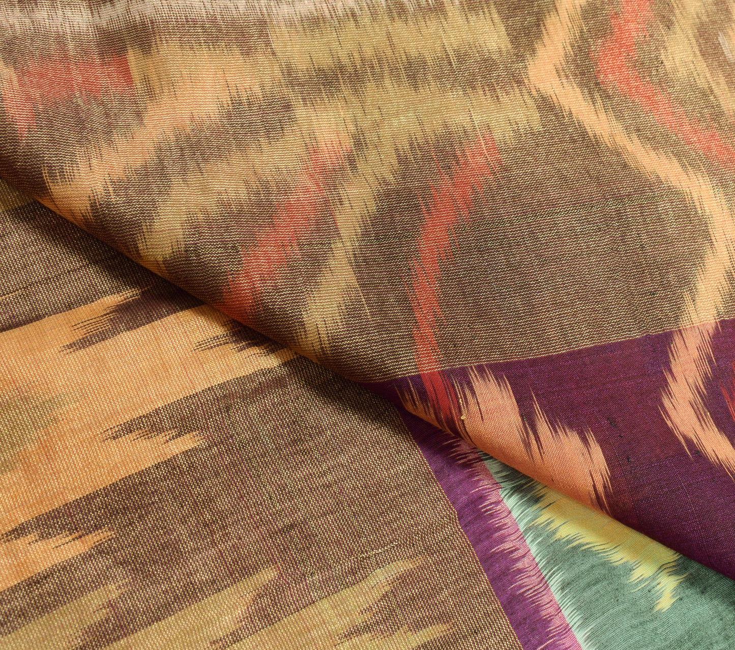 Sushila Vintage Pochampally Ikat Saree with Broad Zari Border Green Sari Fabric