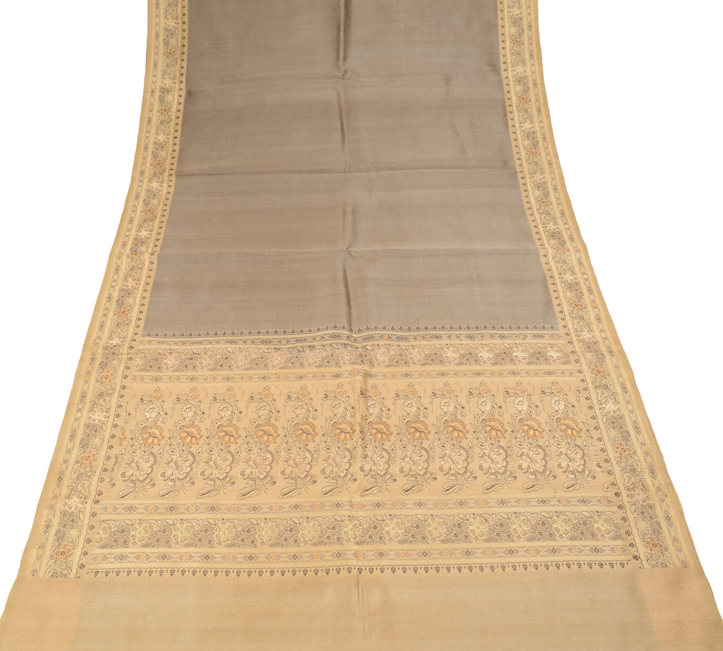 Sushila Vintage Mauve Saree with Brown Border Pallu Pure Silk Sari Craft Fabric