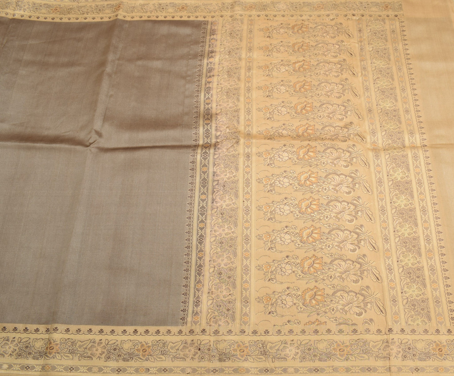 Sushila Vintage Mauve Saree with Brown Border Pallu Pure Silk Sari Craft Fabric
