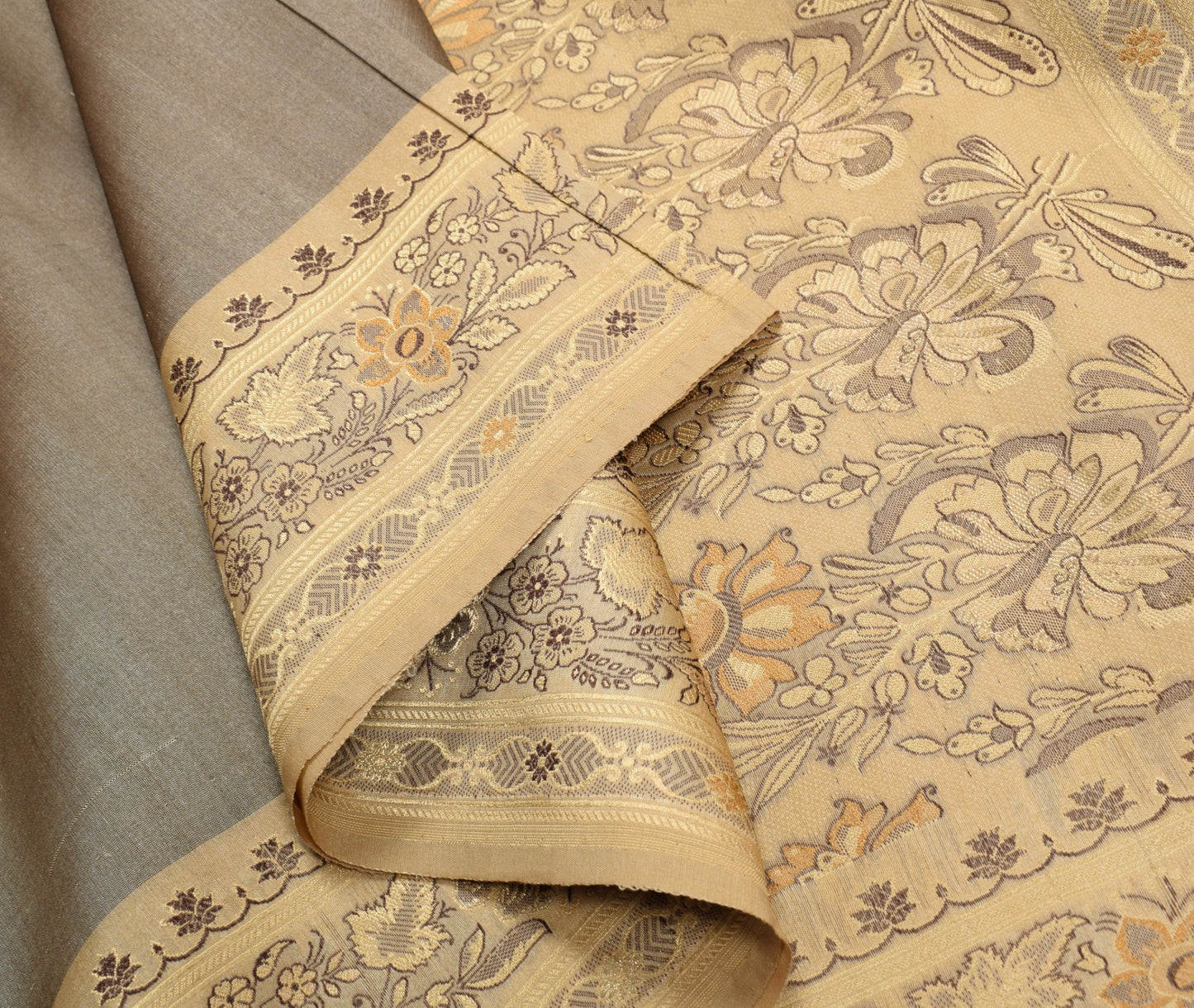Sushila Vintage Mauve Saree with Brown Border Pallu Pure Silk Sari Craft Fabric
