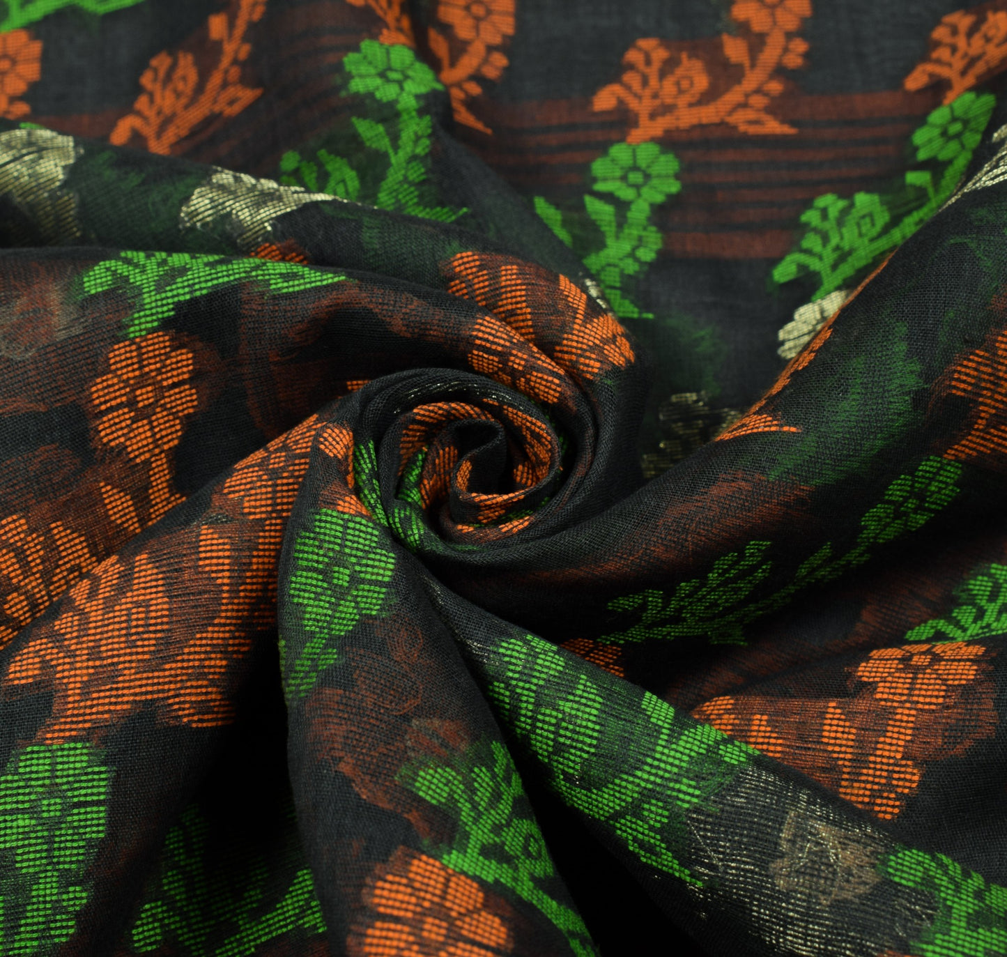 Sushila Vintage Black Jamdani Saree 100% Pure Cotton Hand Woven Sari Fabric
