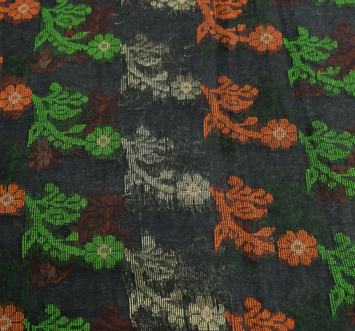 Sushila Vintage Black Jamdani Saree 100% Pure Cotton Hand Woven Sari Fabric
