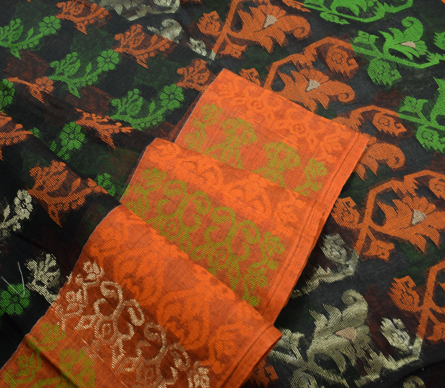 Sushila Vintage Black Jamdani Saree 100% Pure Cotton Hand Woven Sari Fabric