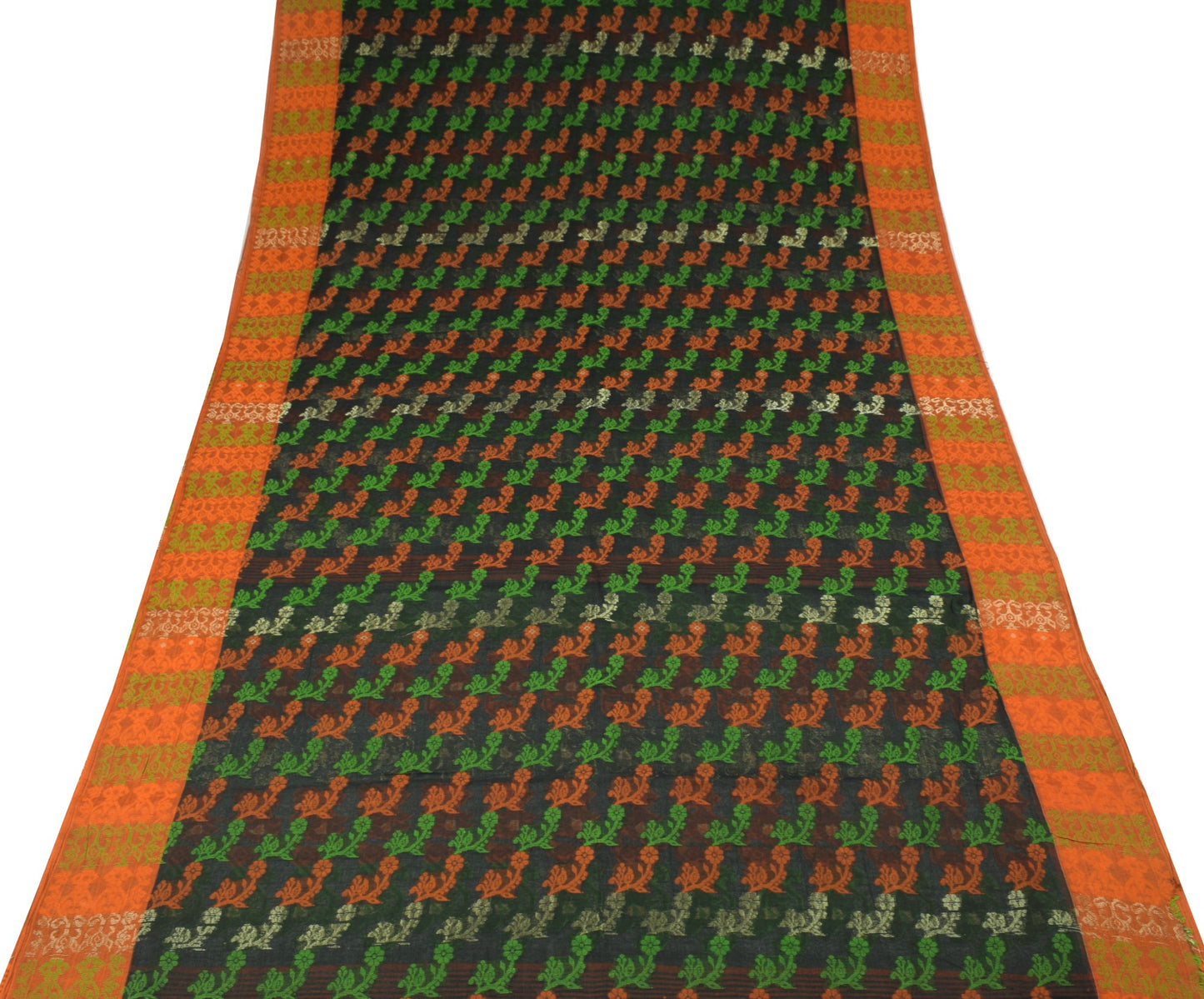 Sushila Vintage Black Jamdani Saree 100% Pure Cotton Hand Woven Sari Fabric