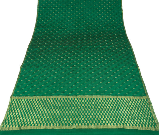 Sushila Vintage Teal Green Saree Woven Zari Brocade Pure Silk Soft Sari Fabric