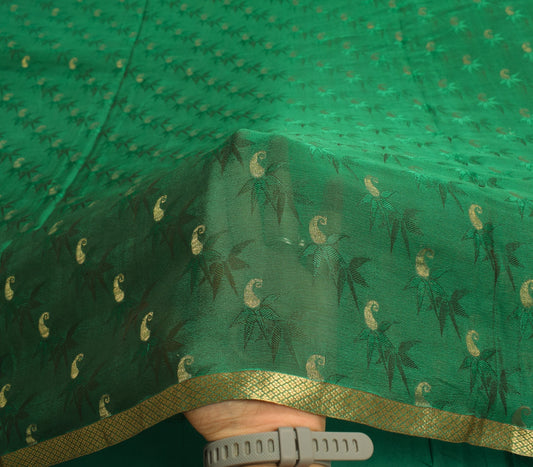 Sushila Vintage Teal Green Saree Woven Zari Brocade Pure Silk Soft Sari Fabric