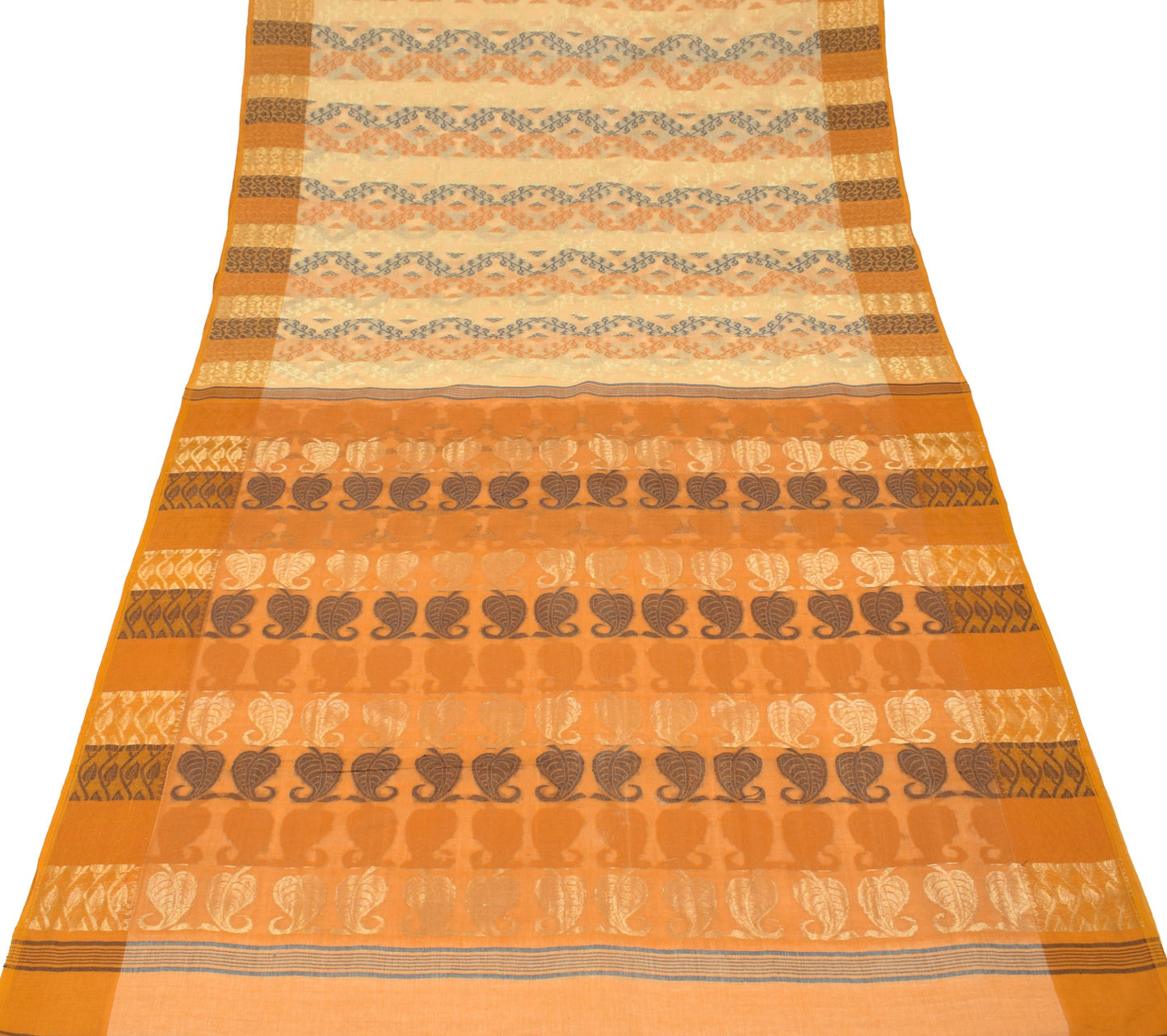 Sushila Vintage Bengal's Jamdani Saree Peach Pure Cotton Hand Woven Sari Fabric