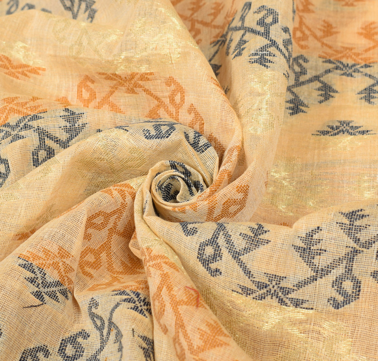 Sushila Vintage Bengal's Jamdani Saree Peach Pure Cotton Hand Woven Sari Fabric