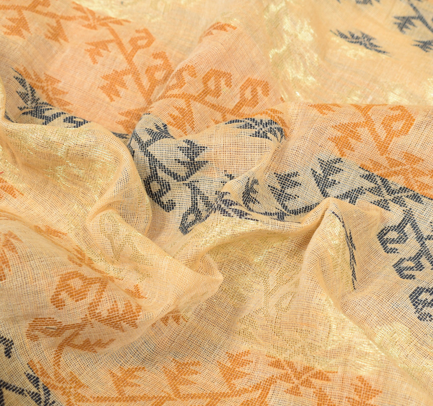 Sushila Vintage Bengal's Jamdani Saree Peach Pure Cotton Hand Woven Sari Fabric