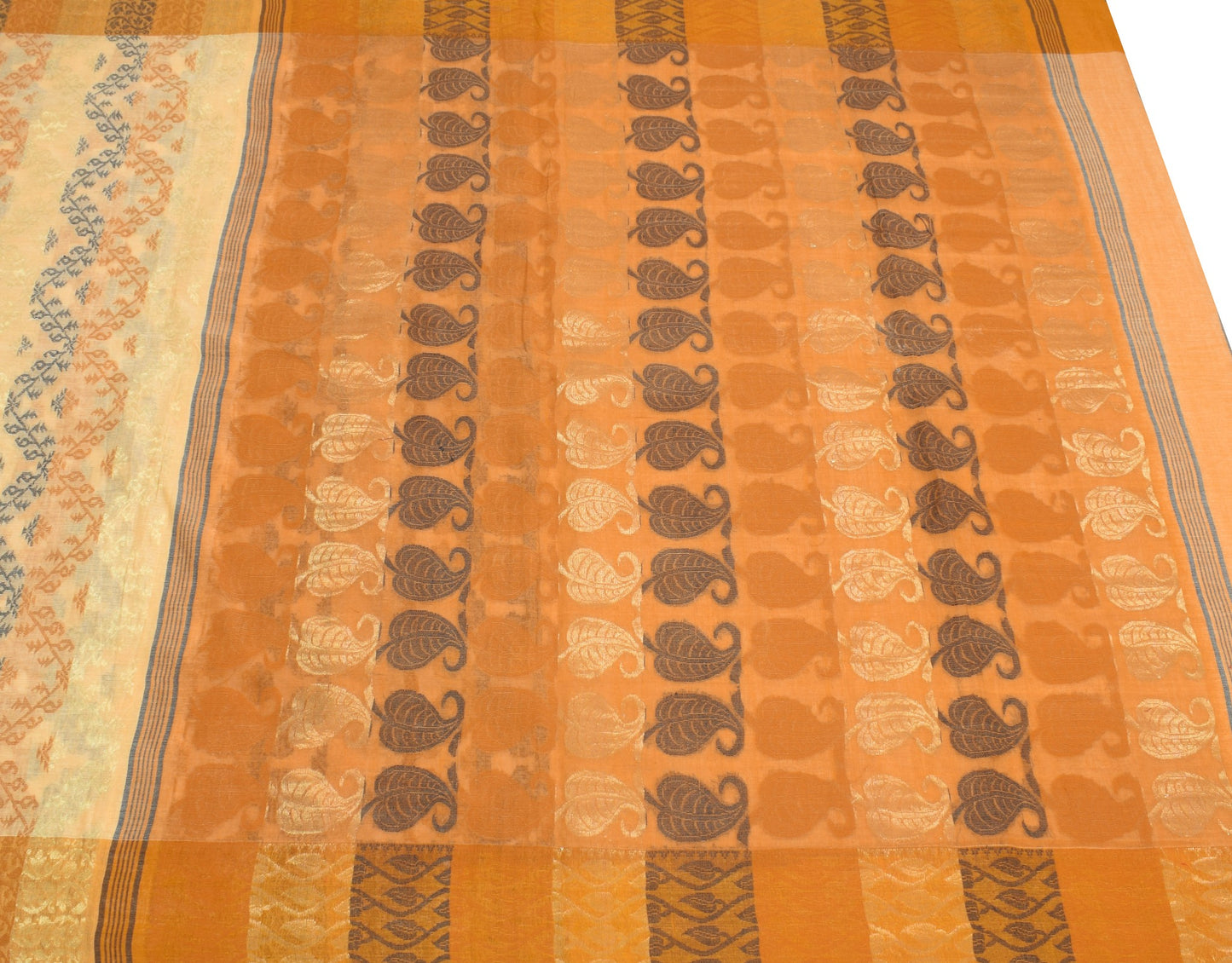 Sushila Vintage Bengal's Jamdani Saree Peach Pure Cotton Hand Woven Sari Fabric