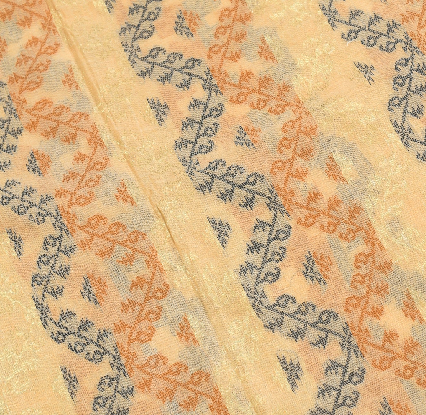 Sushila Vintage Bengal's Jamdani Saree Peach Pure Cotton Hand Woven Sari Fabric