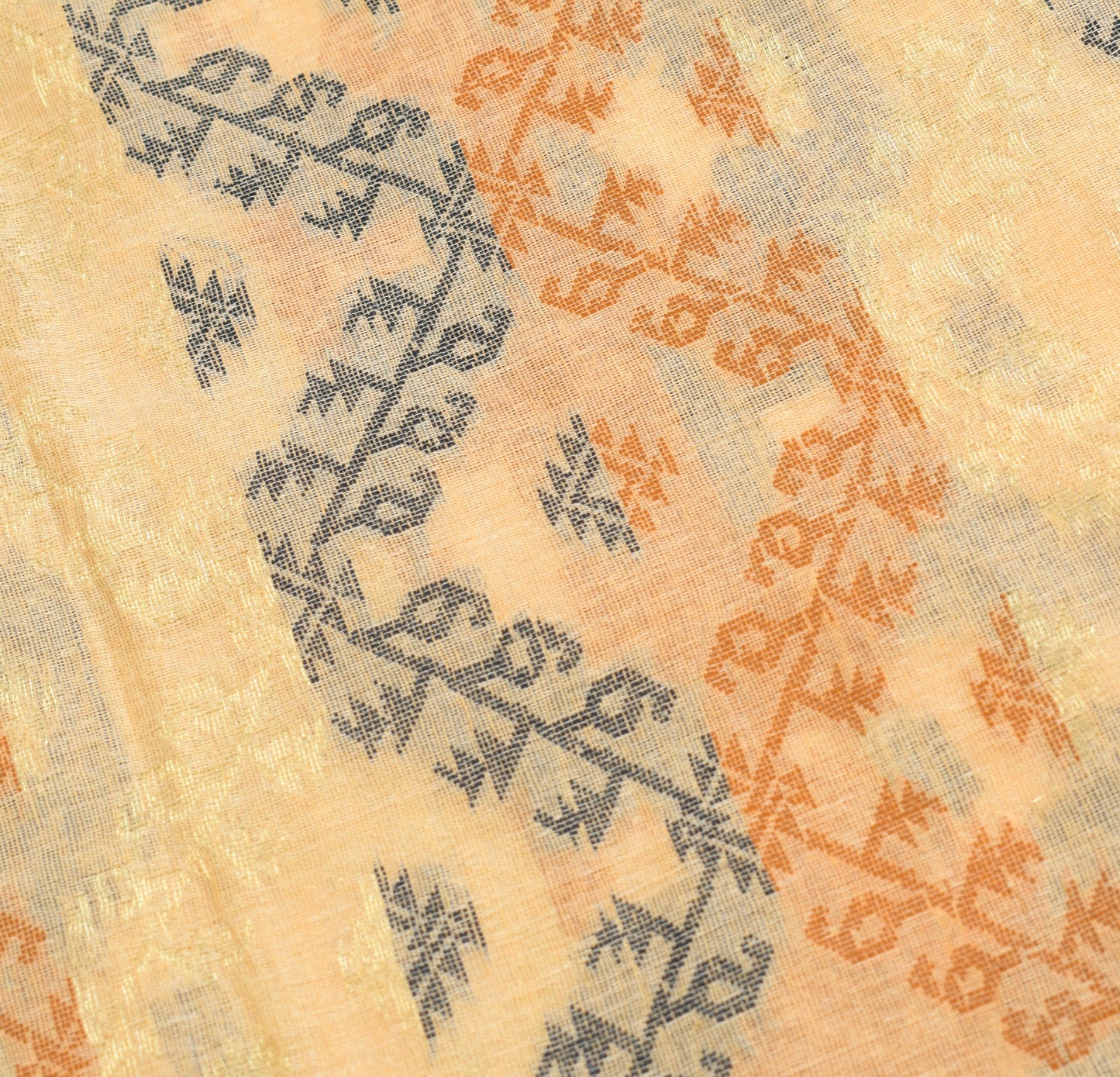 Sushila Vintage Bengal's Jamdani Saree Peach Pure Cotton Hand Woven Sari Fabric