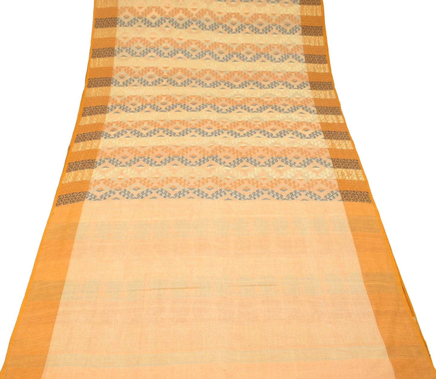Sushila Vintage Bengal's Jamdani Saree Peach Pure Cotton Hand Woven Sari Fabric