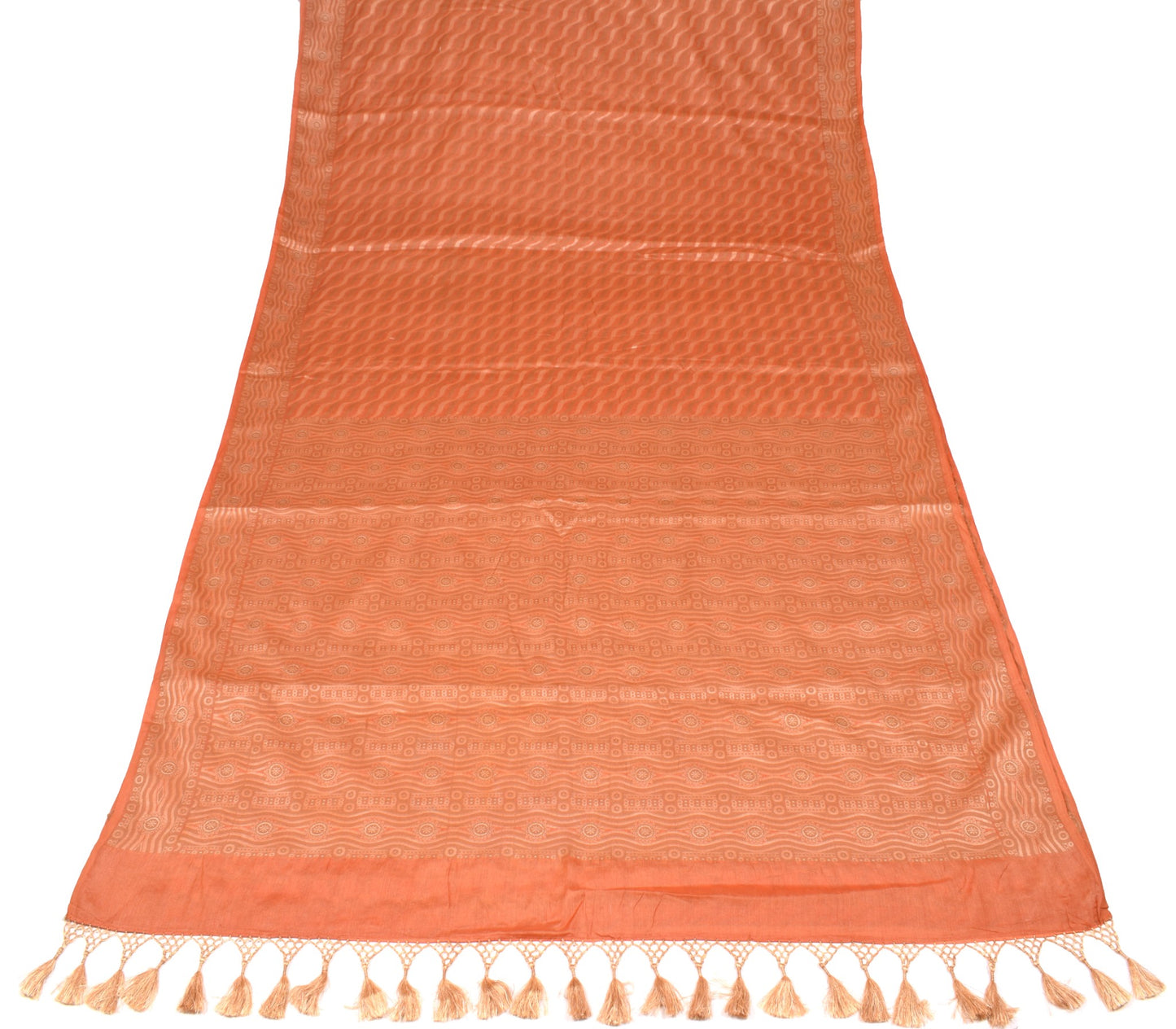 Sushila Vintage Pure Tussar Silk Saree Laheriya Woven Orange Soft Sari Fabric