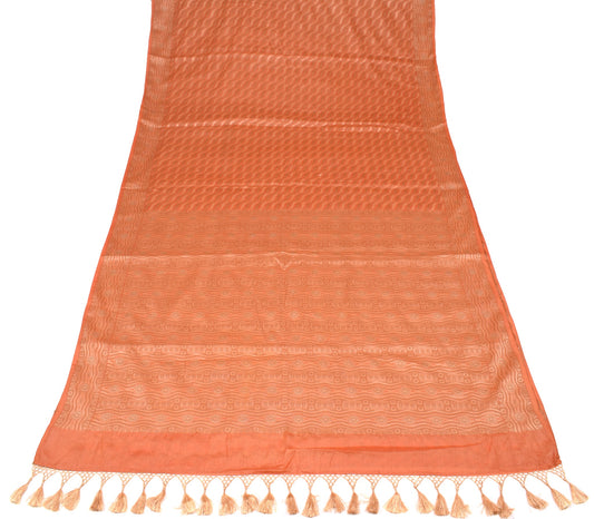 Sushila Vintage Pure Tussar Silk Saree Laheriya Woven Orange Soft Sari Fabric