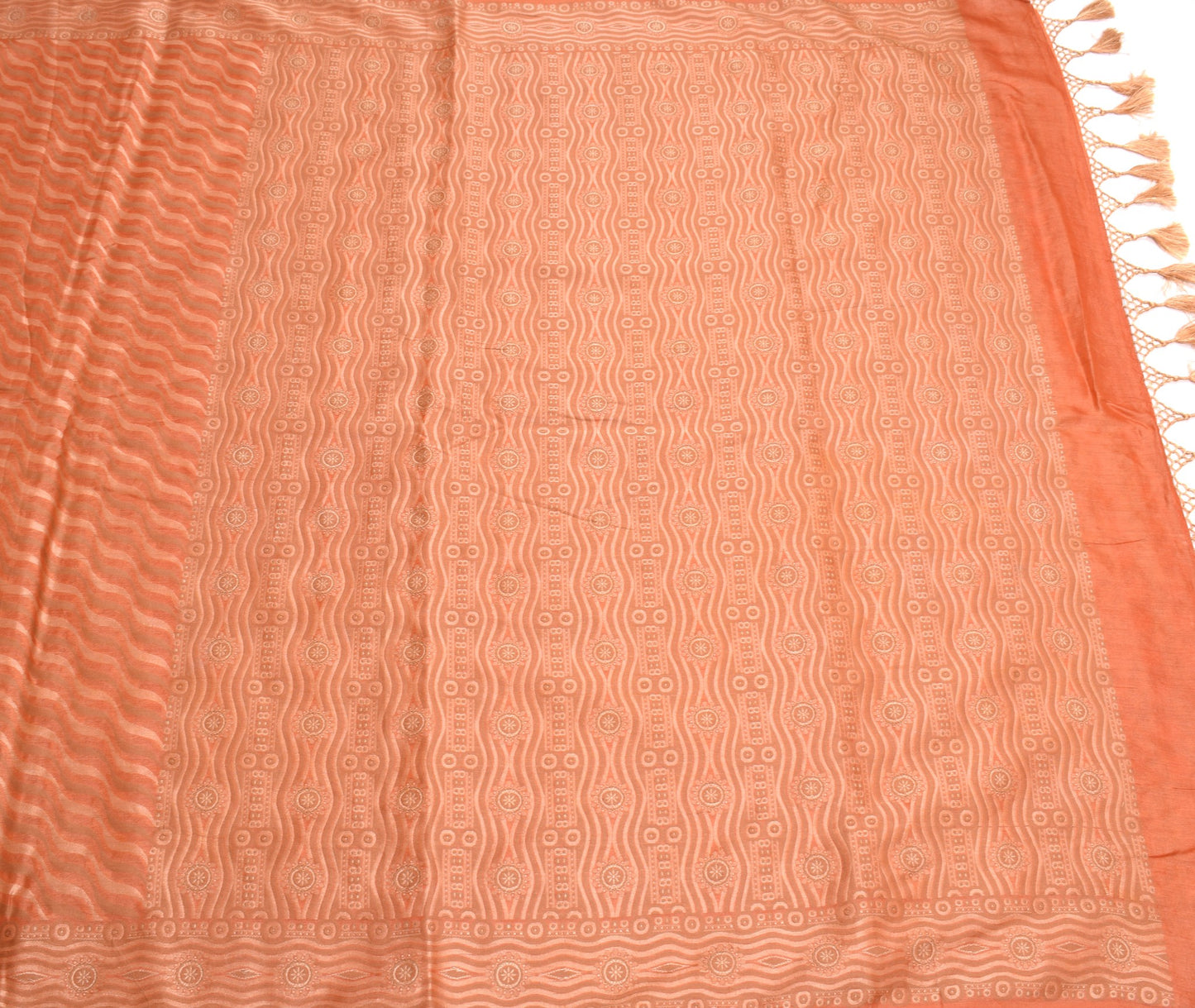 Sushila Vintage Pure Tussar Silk Saree Laheriya Woven Orange Soft Sari Fabric