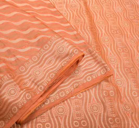 Sushila Vintage Pure Tussar Silk Saree Laheriya Woven Orange Soft Sari Fabric