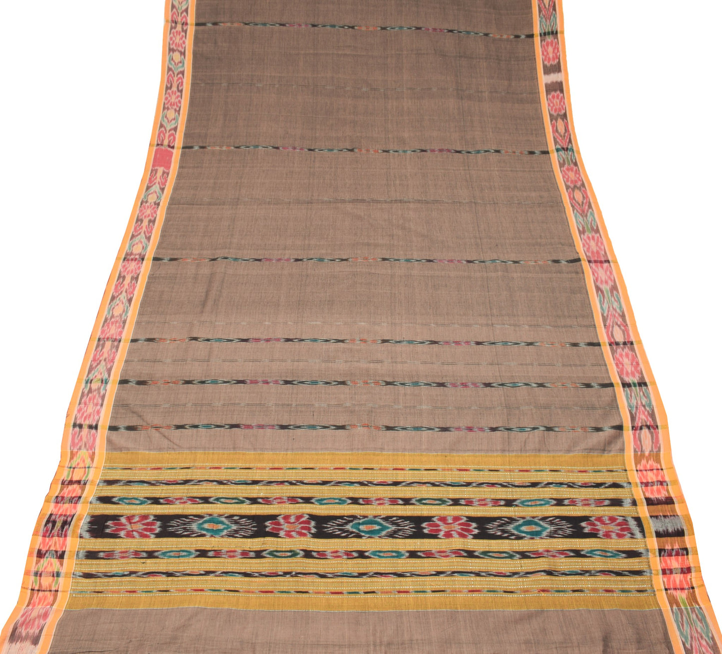 Sushila Vintage Brown Saree Pure Cotton Handloom Sambalpuri Ikat Sari Fabric