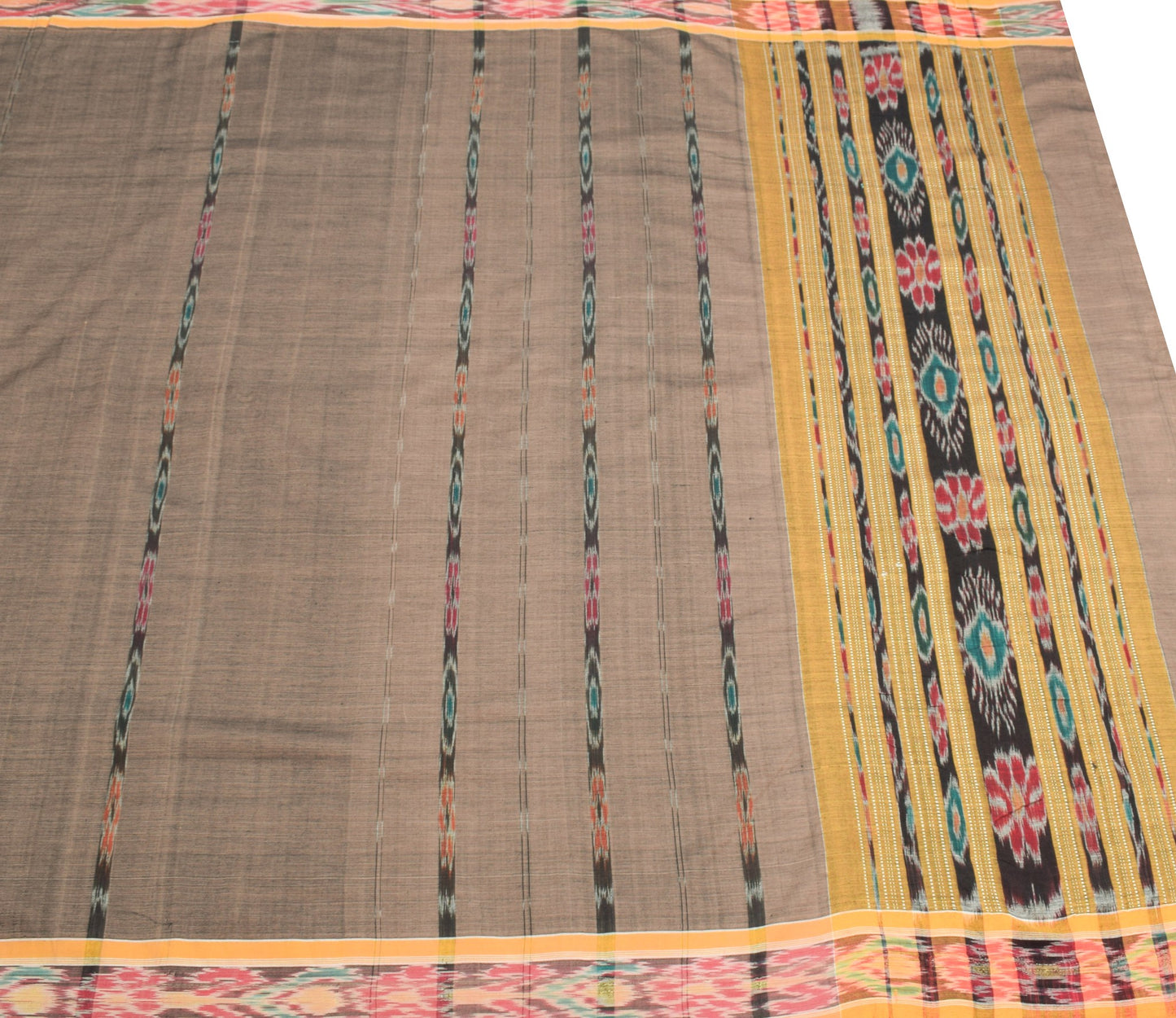 Sushila Vintage Brown Saree Pure Cotton Handloom Sambalpuri Ikat Sari Fabric