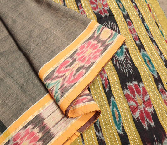 Sushila Vintage Brown Saree Pure Cotton Handloom Sambalpuri Ikat Sari Fabric