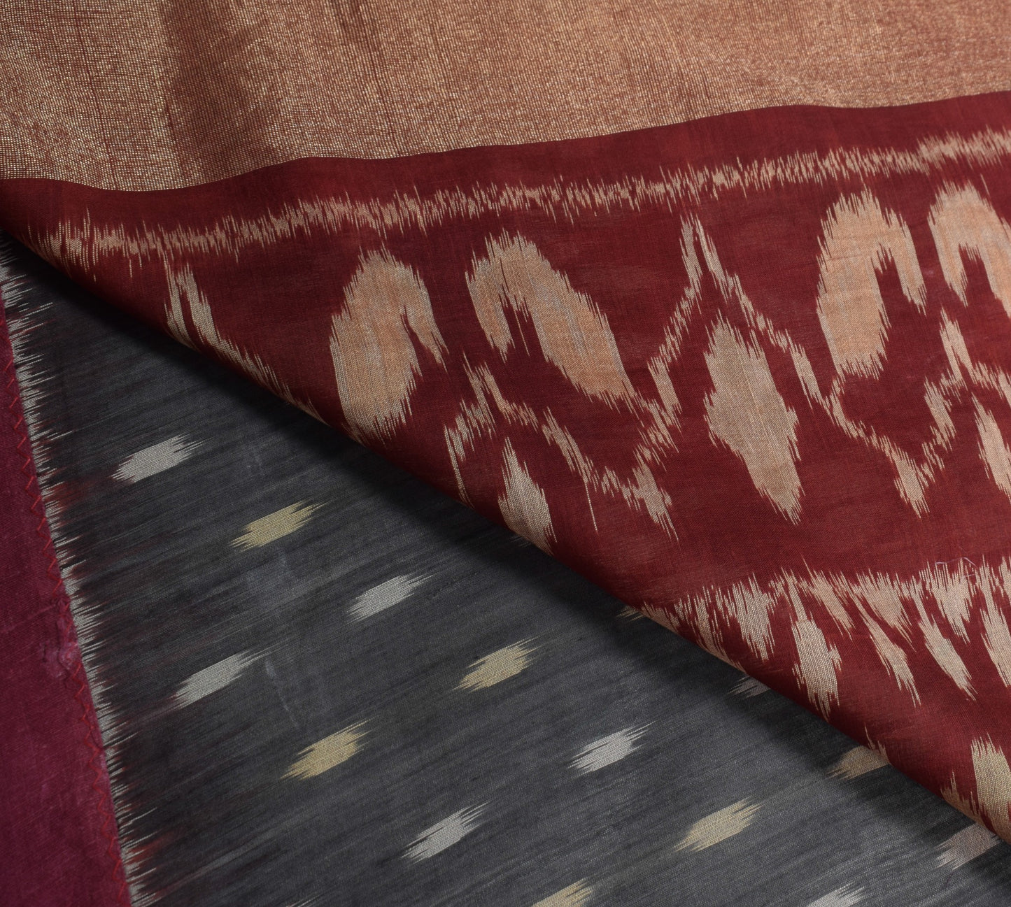 Sushila Vintage Black Pure Cotton Silk Saree Zari Border Pochampally Ikat Sari