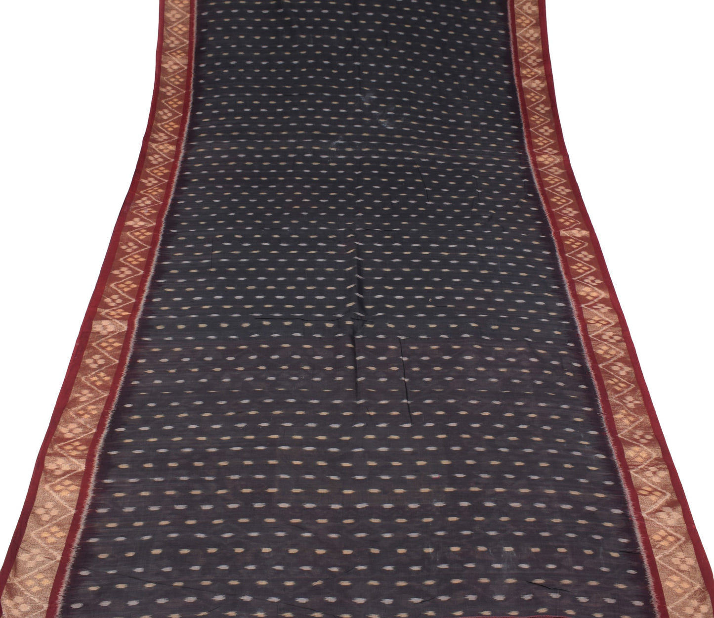 Sushila Vintage Black Pure Cotton Silk Saree Zari Border Pochampally Ikat Sari