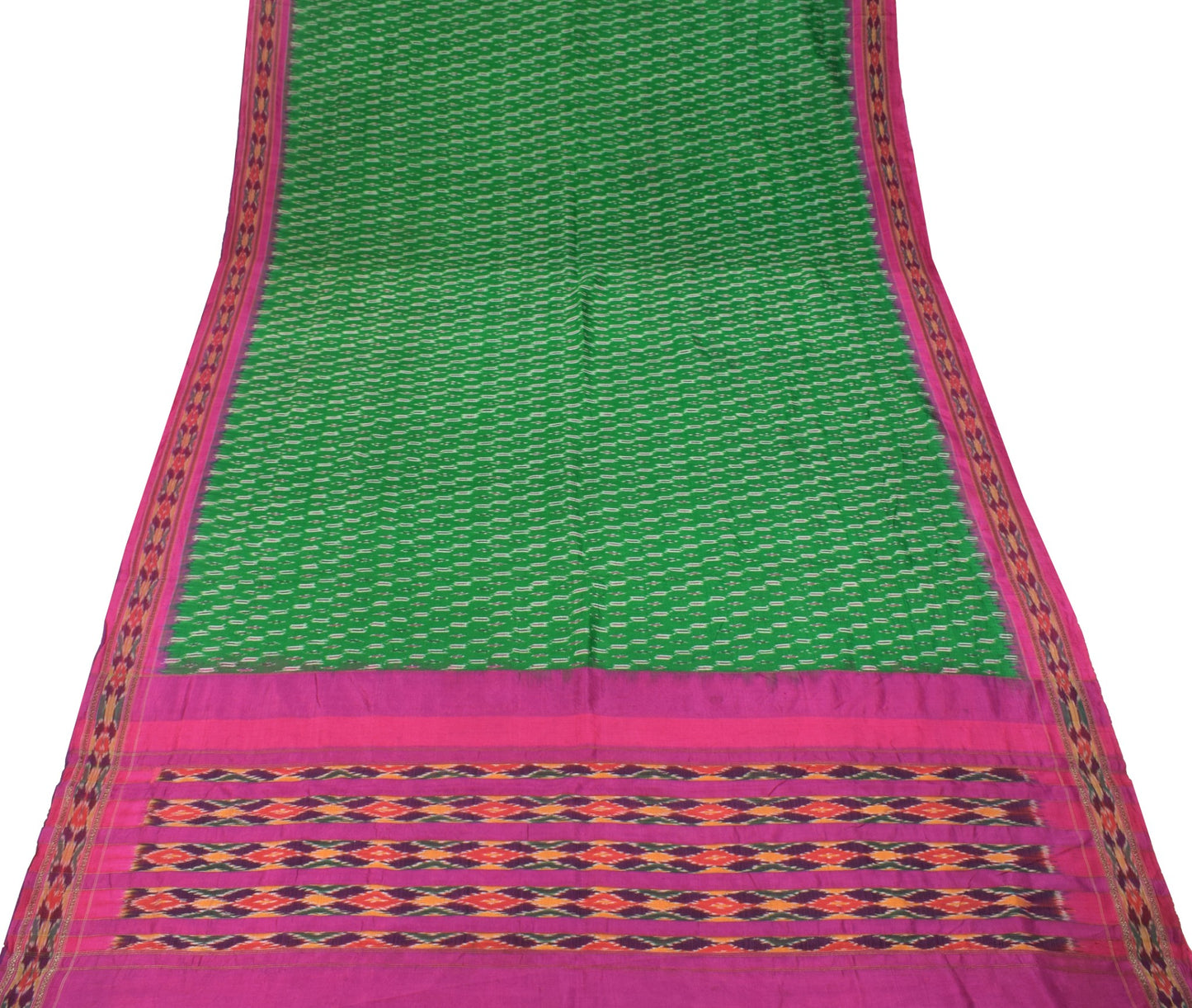 Sushila Vintage  Pochampally Ikat Saree Hand Woven Green Magenta Pure Silk Sari