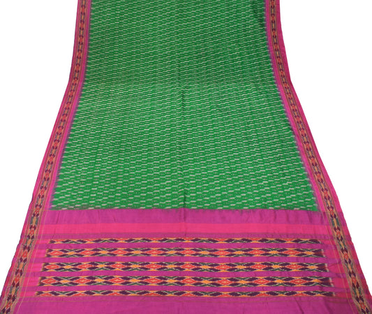 Sushila Vintage  Pochampally Ikat Saree Hand Woven Green Magenta Pure Silk Sari