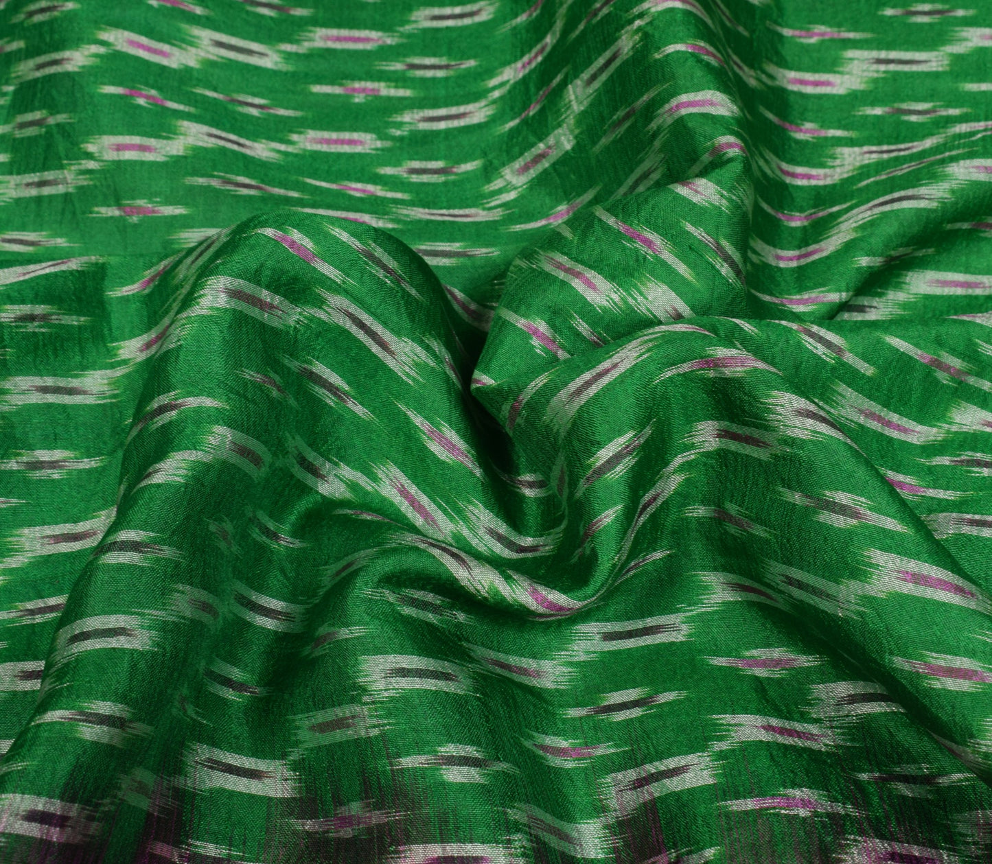 Sushila Vintage  Pochampally Ikat Saree Hand Woven Green Magenta Pure Silk Sari