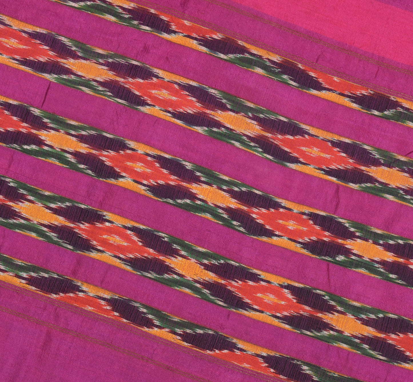 Sushila Vintage  Pochampally Ikat Saree Hand Woven Green Magenta Pure Silk Sari