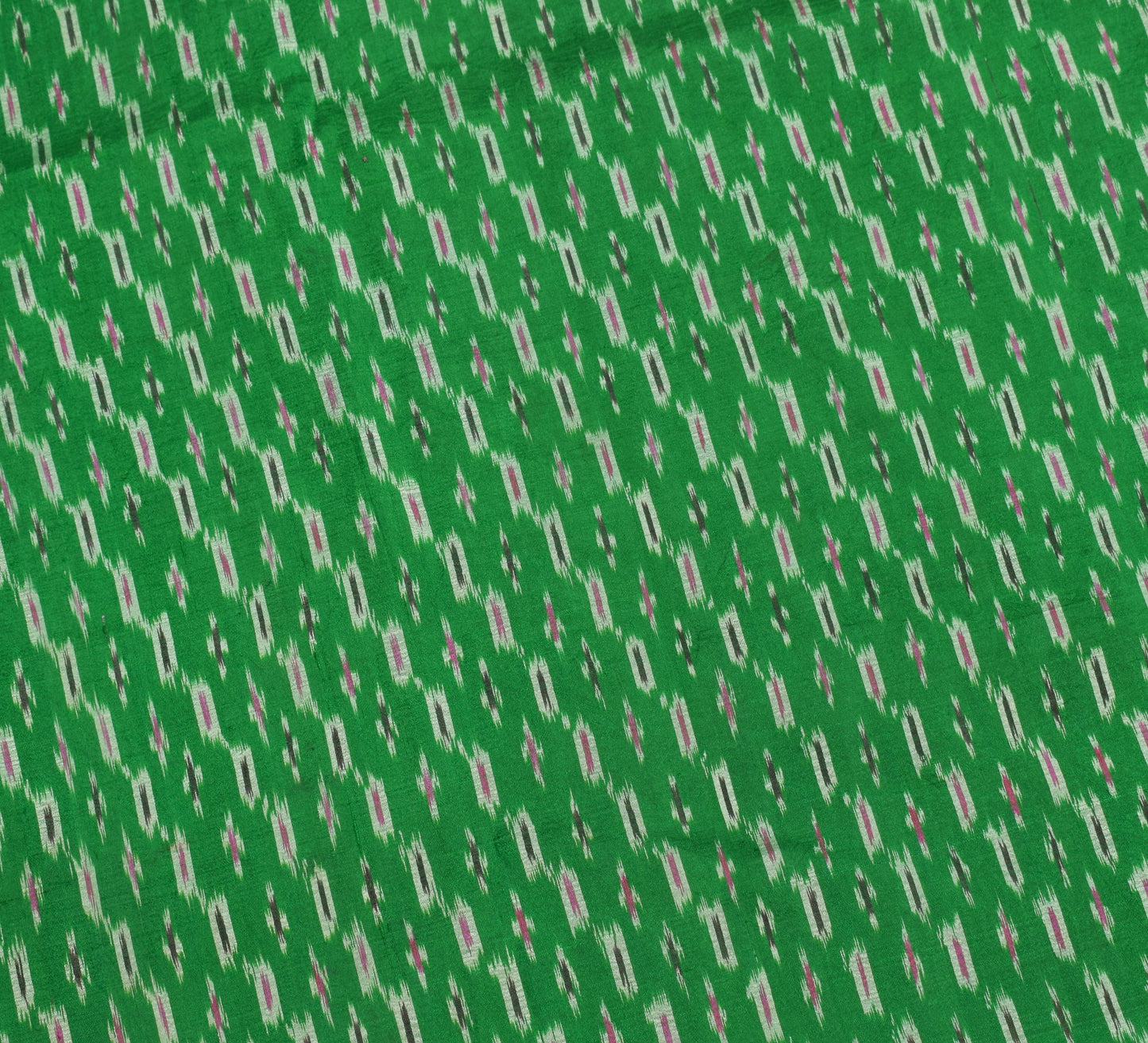 Sushila Vintage  Pochampally Ikat Saree Hand Woven Green Magenta Pure Silk Sari