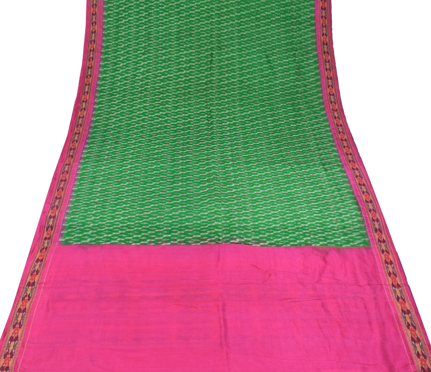 Sushila Vintage  Pochampally Ikat Saree Hand Woven Green Magenta Pure Silk Sari