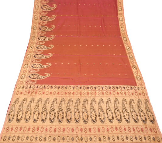 Sushila Vintage Pure Cotton Silk Saree Pink Dual Woven Zari Brocade Sari Fabric