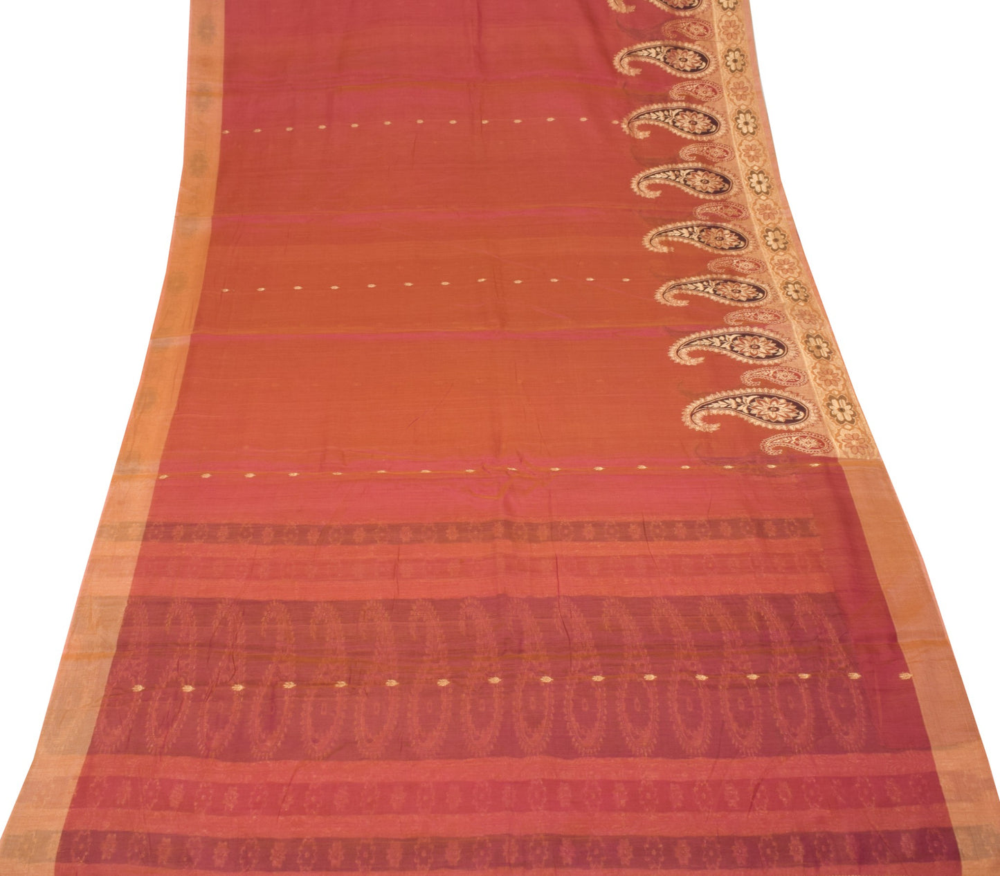 Sushila Vintage Pure Cotton Silk Saree Pink Dual Woven Zari Brocade Sari Fabric