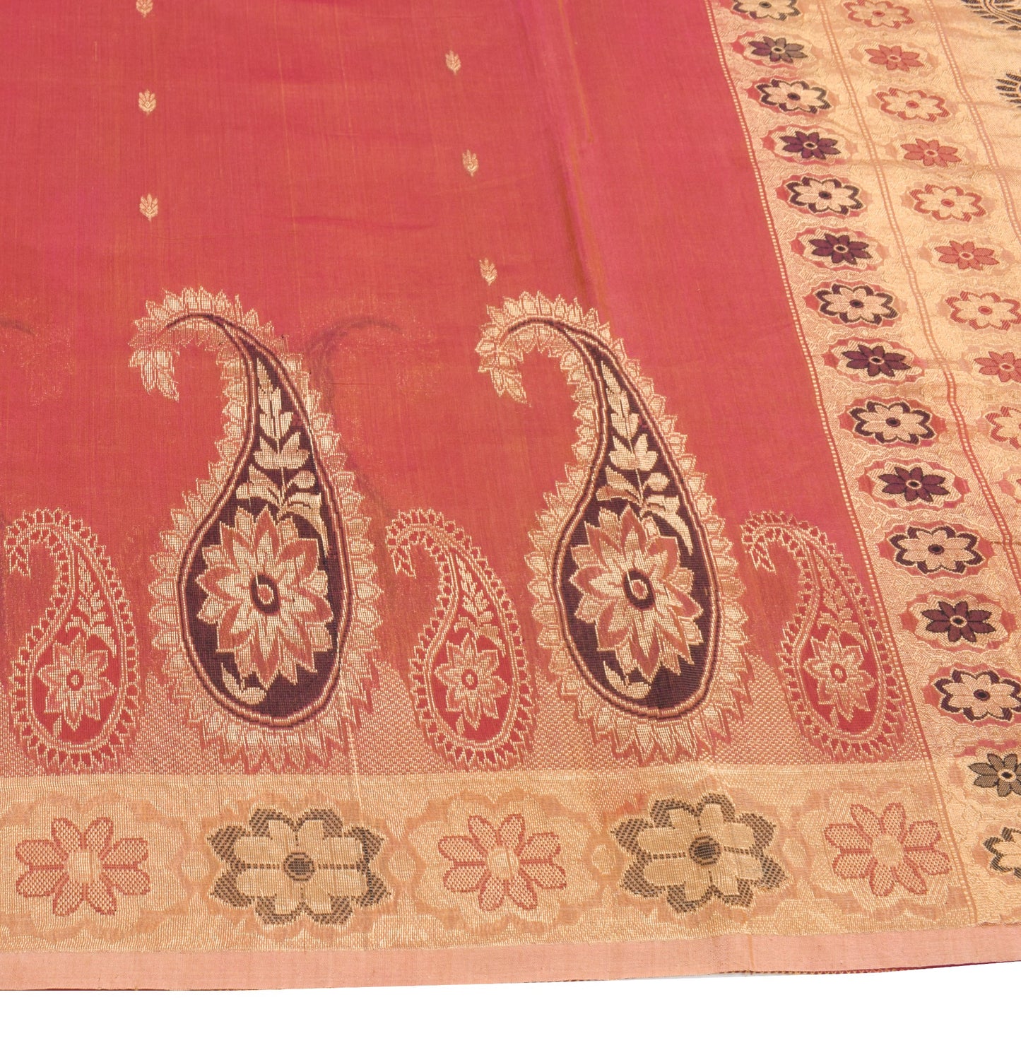 Sushila Vintage Pure Cotton Silk Saree Pink Dual Woven Zari Brocade Sari Fabric