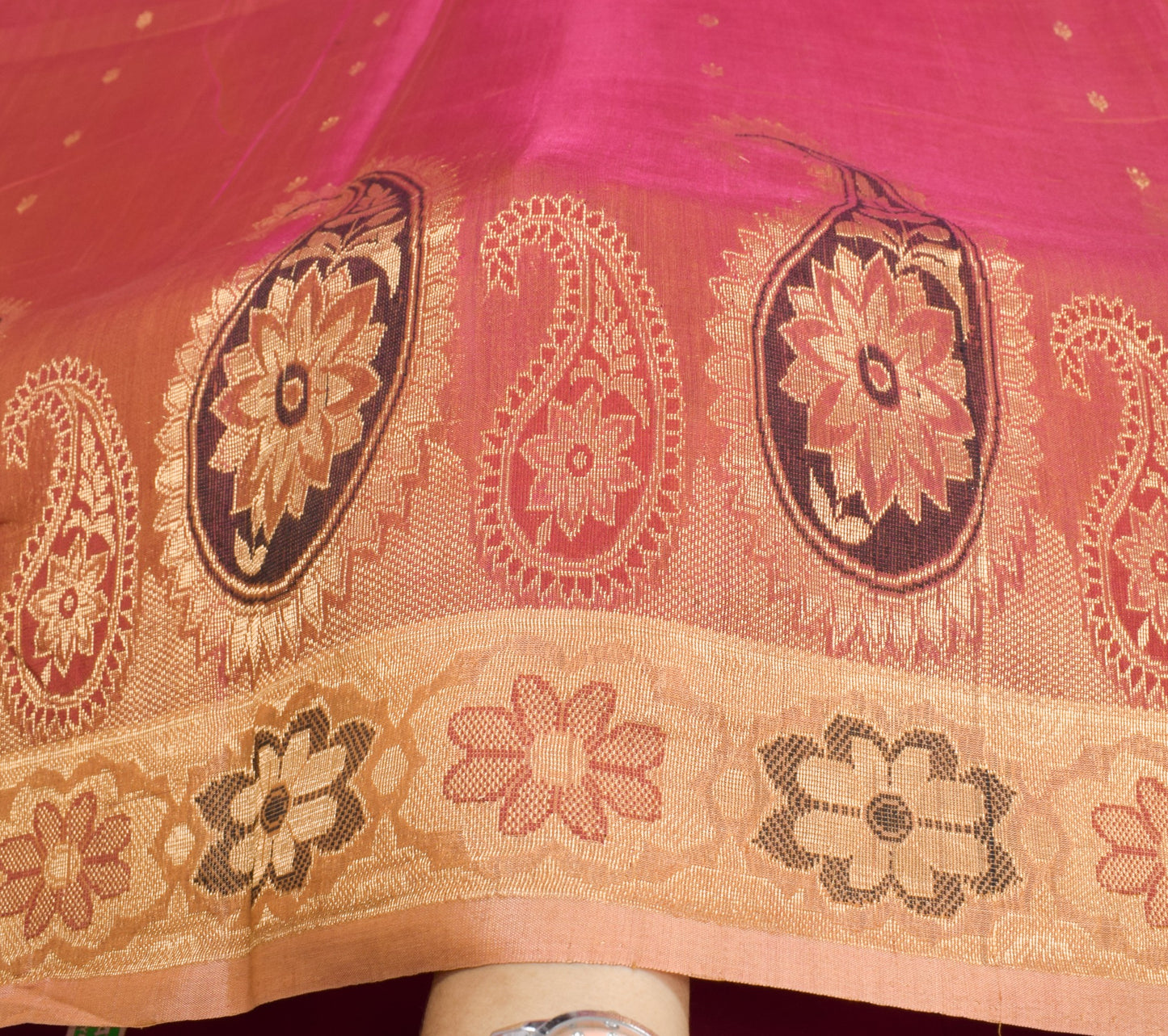 Sushila Vintage Pure Cotton Silk Saree Pink Dual Woven Zari Brocade Sari Fabric