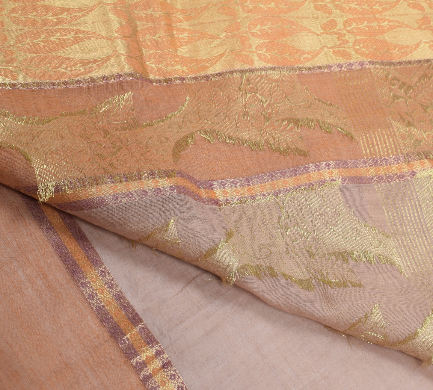 Sushila Vintage Floral Saree Zari Brocade Broad Border Pure Cotton Sari Fabric