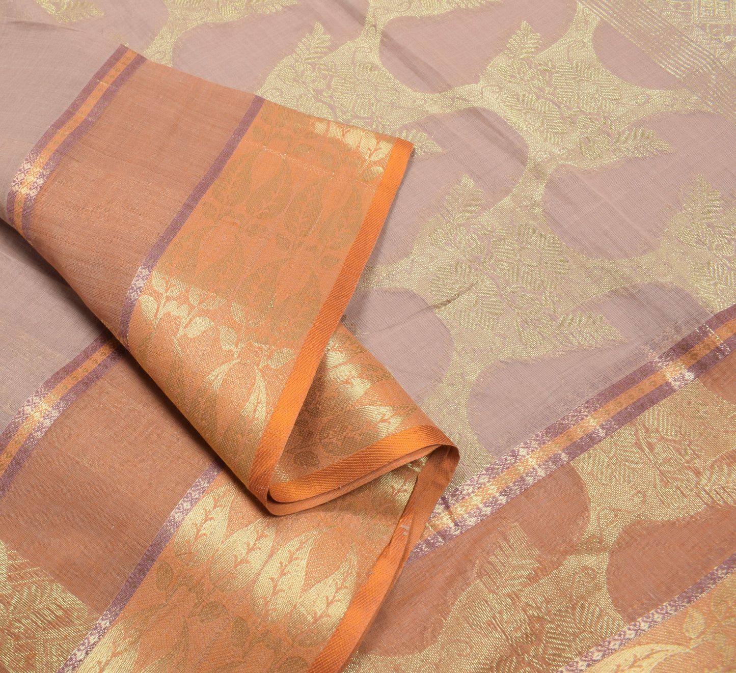 Sushila Vintage Floral Saree Zari Brocade Broad Border Pure Cotton Sari Fabric