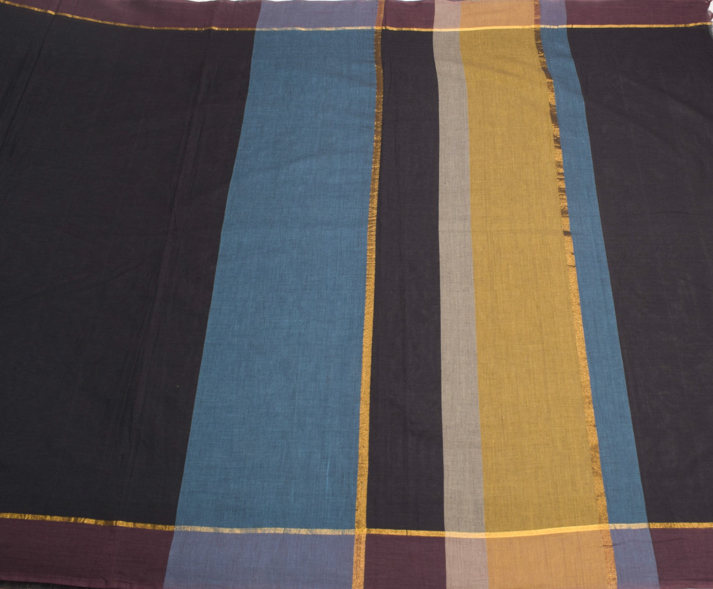 Sushila Vintage Black Woven Saree with Stripes Pallu Pure Cotton BRANDED Sari