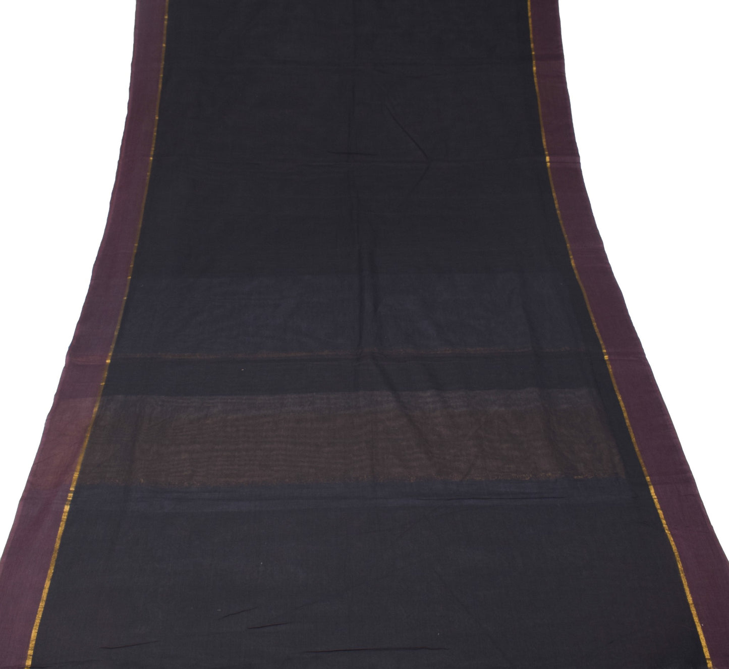 Sushila Vintage Black Woven Saree with Stripes Pallu Pure Cotton BRANDED Sari