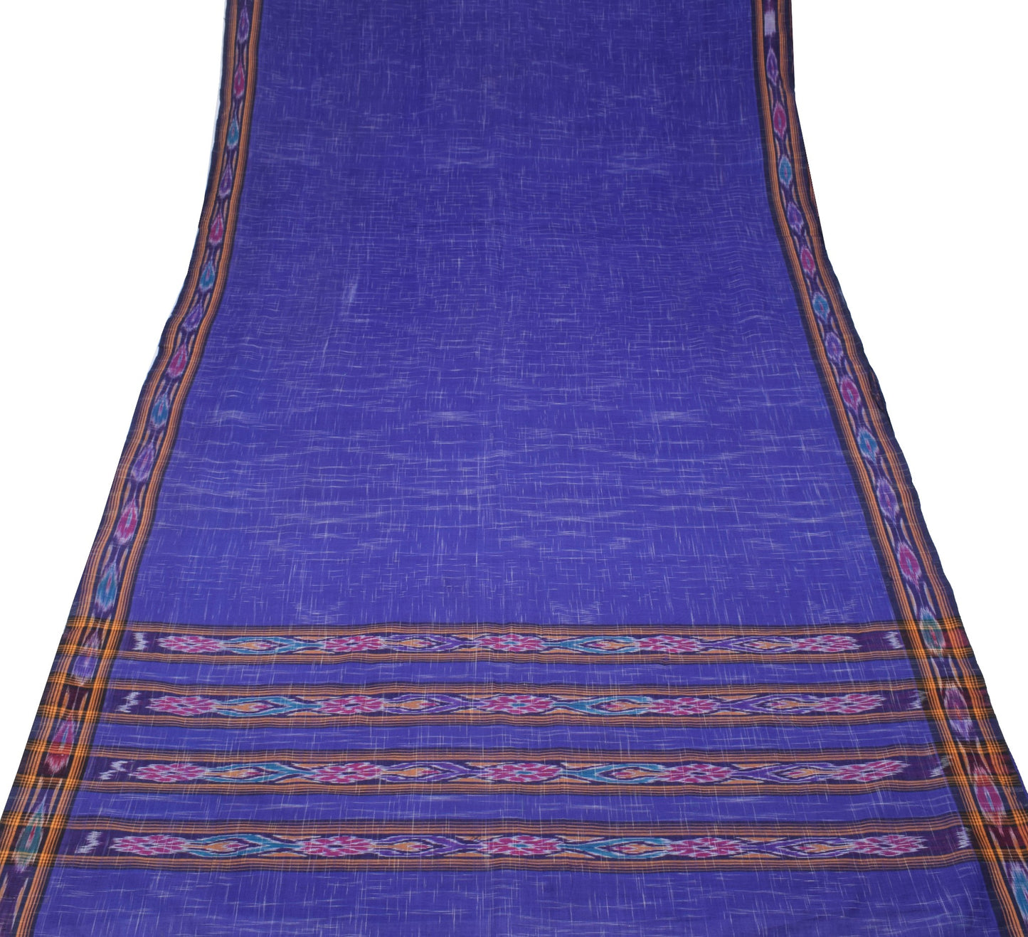 Sushila Vintage Sambalpuri Ikat Saree Handwoven Pure Cotton Blue Sari 5YD Fabric