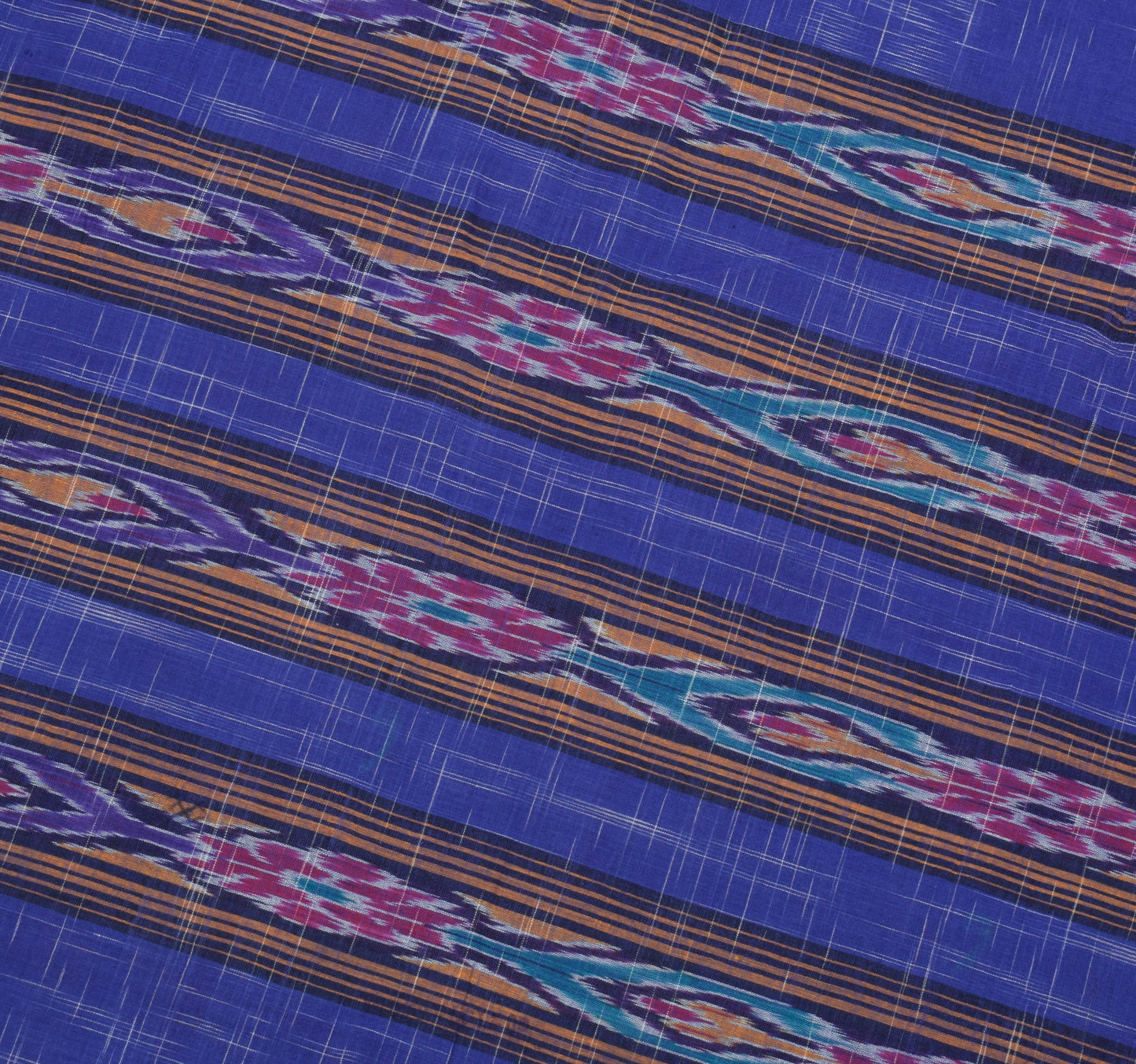 Sushila Vintage Sambalpuri Ikat Saree Handwoven Pure Cotton Blue Sari 5YD Fabric