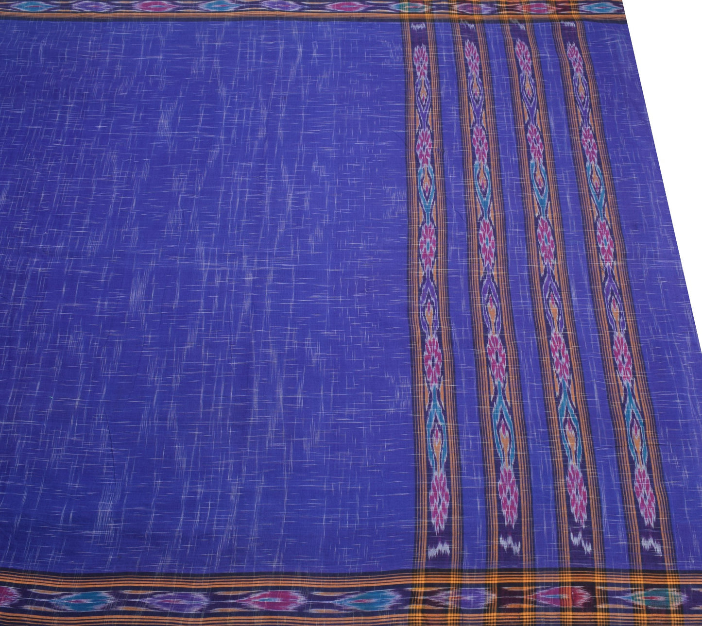 Sushila Vintage Sambalpuri Ikat Saree Handwoven Pure Cotton Blue Sari 5YD Fabric