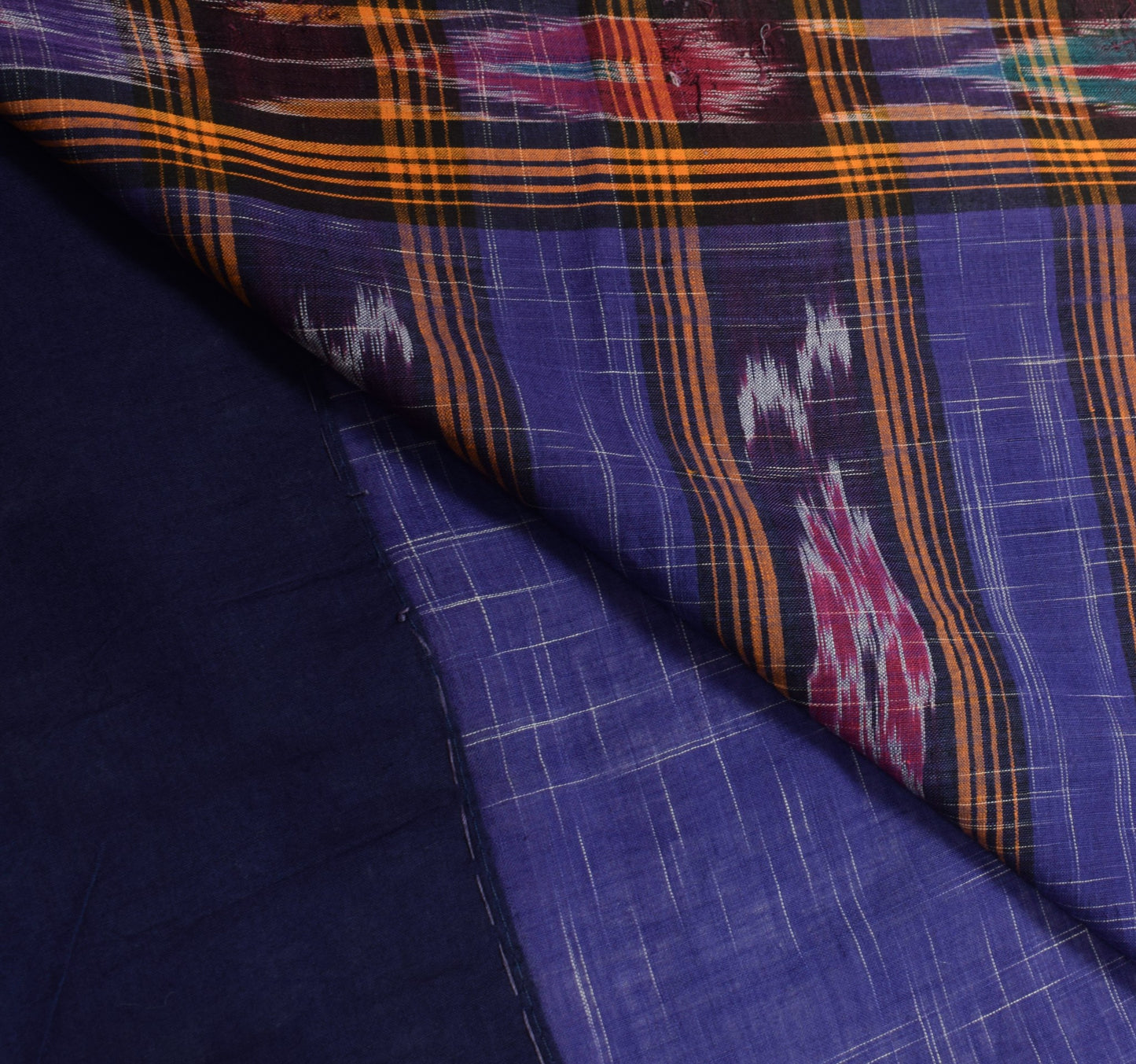 Sushila Vintage Sambalpuri Ikat Saree Handwoven Pure Cotton Blue Sari 5YD Fabric
