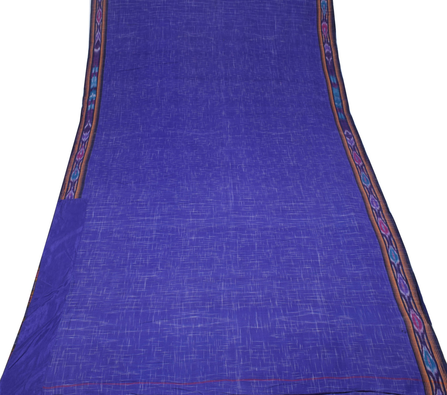 Sushila Vintage Sambalpuri Ikat Saree Handwoven Pure Cotton Blue Sari 5YD Fabric