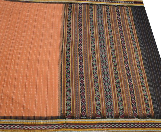 Sushila Vintage Sambalpuri Handloom Ikat Saree Pure Cotton Peach Woven Fabric