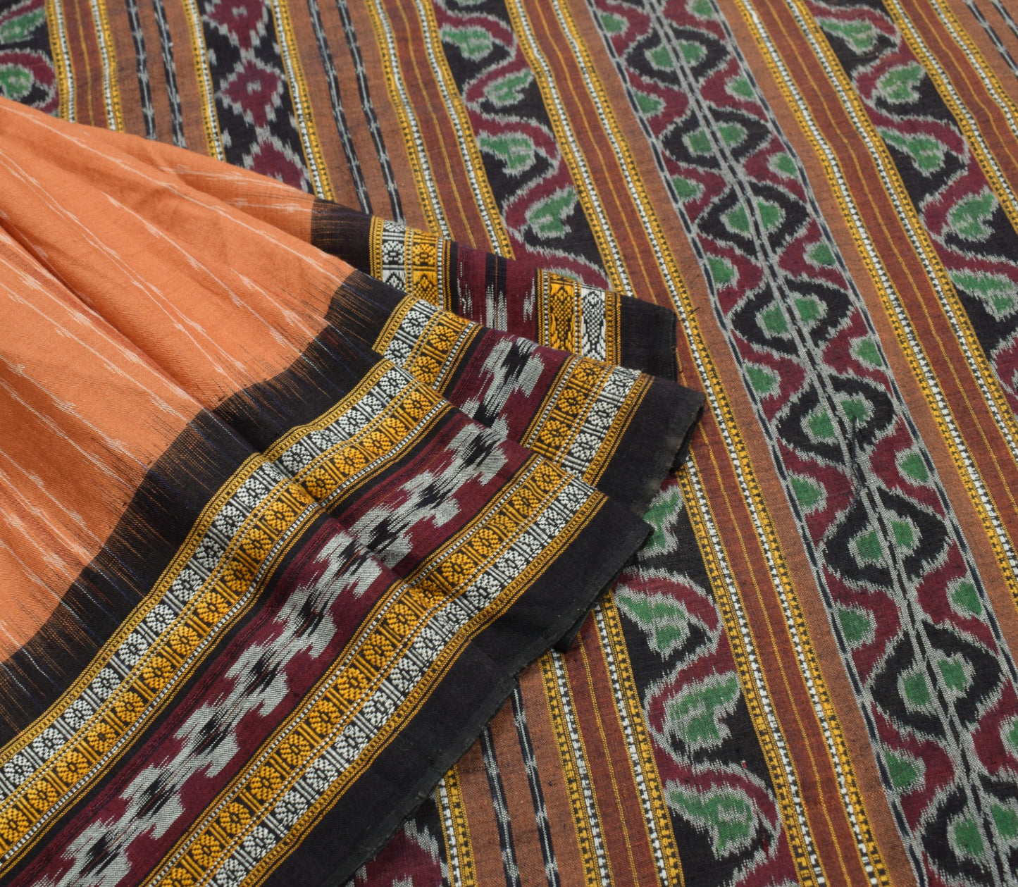 Sushila Vintage Sambalpuri Handloom Ikat Saree Pure Cotton Peach Woven Fabric