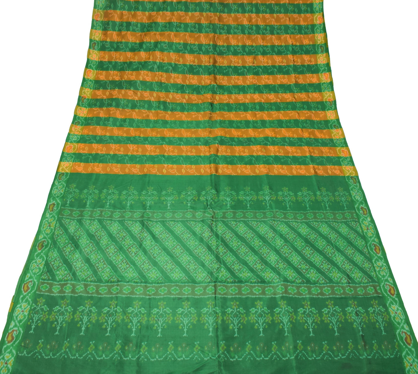 Sushila Vintage Pochampally Ikat Saree Pure Silk Green Mustard Handloom Sari